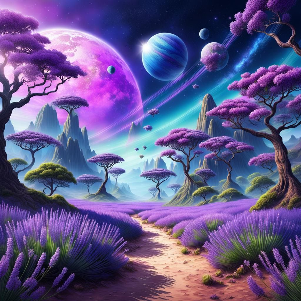 Exotic Planet Flight with Alien Flora and Cosmic Sky