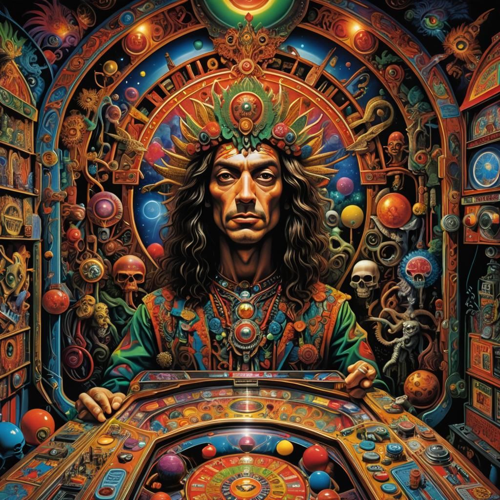 Psychedelic Pinball Wizard in Retro-Futuristic Style