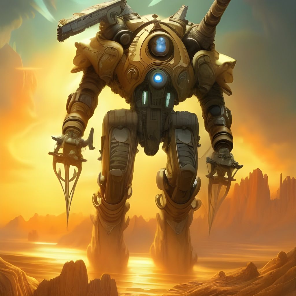 Futuristic Steampunk Mech in Matte Painting Style