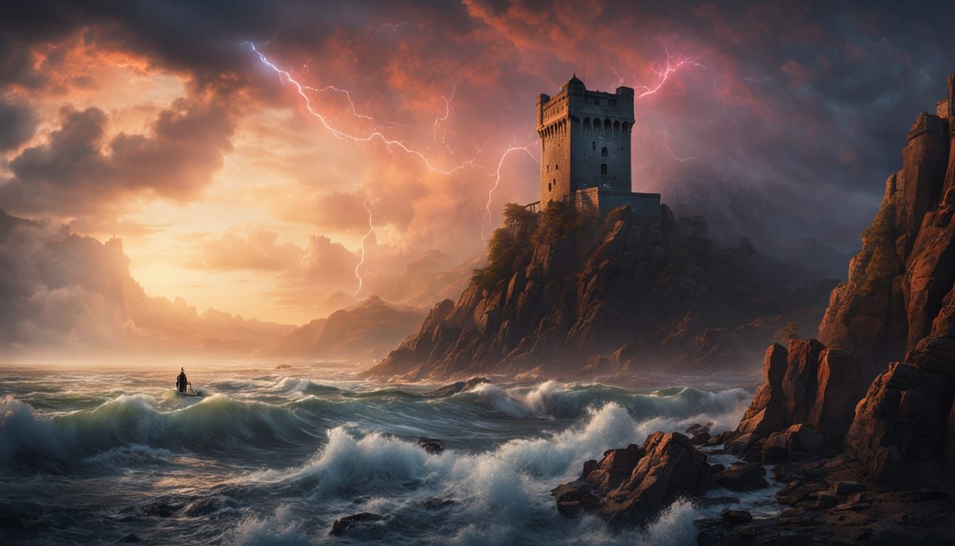 Crumbling Tower Overlooking a Turbulent Sea