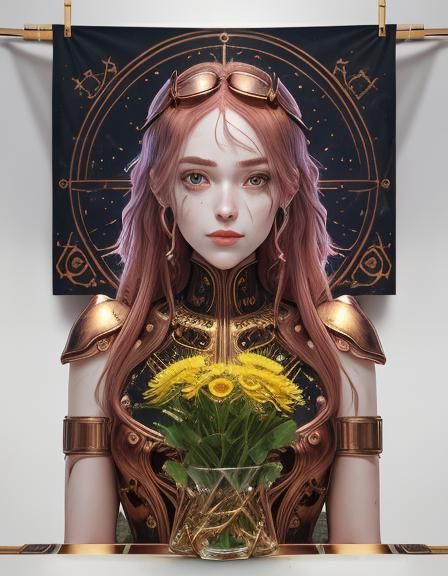 Delicate, petite robot girl with a disproportionately large ...