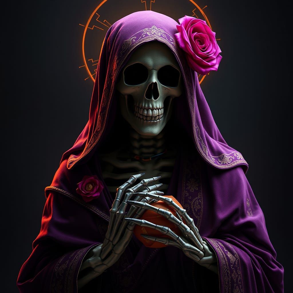 Photorealistic Portrait of Santa Muerte in Dark Fantasy Styl...
