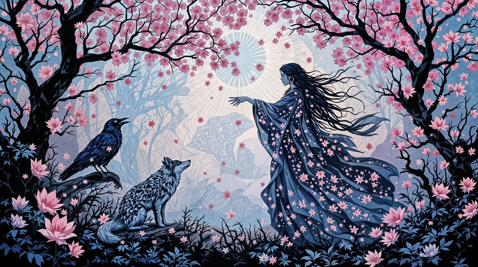 Lakota Witch's Mosaic Healing in Polish Papercut Style