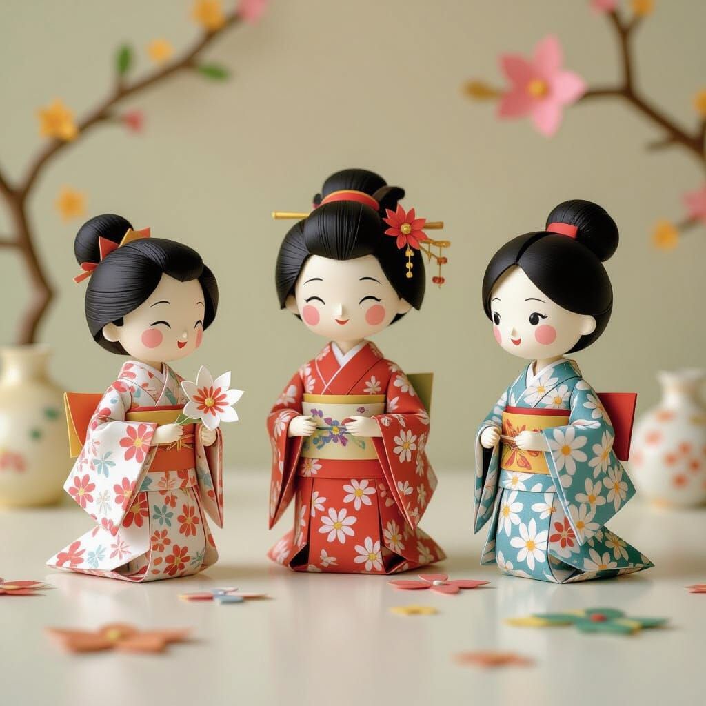 Vibrant Origami and Papercraft in Digital Art Style