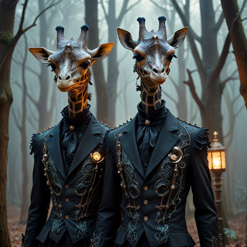 Steampunk Forest Ritual with Iridescent Alien Figures