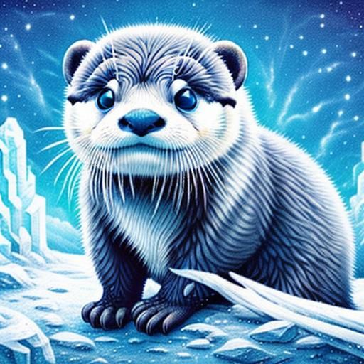 <lora:BLUE X 2:1.0> Chibi baby ice otter