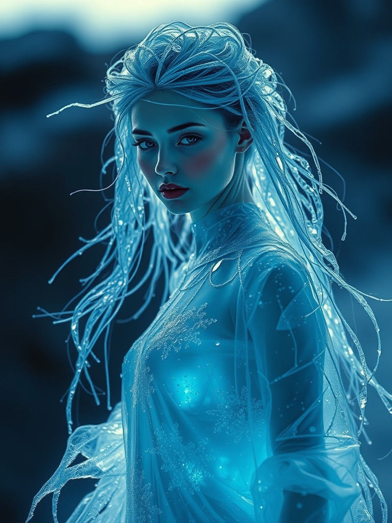 Ethereal Ice Queen Portrait in Dreamlike Style
