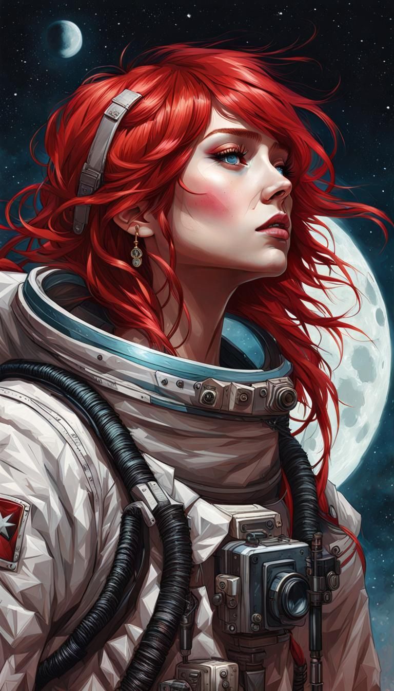 Emo Girl on the Moon: Photorealistic Portrait