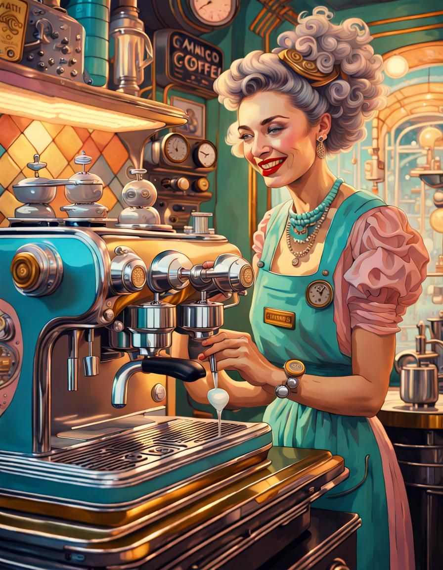 Retro-Futuristic Espresso Machine in Art Deco Style