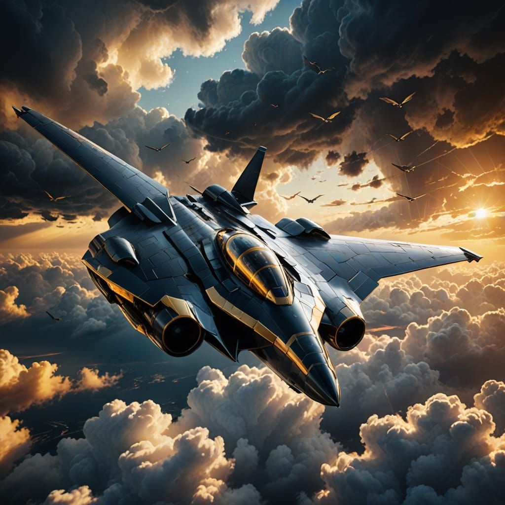 Batwing Plane Concept Art in Cloudy Sky