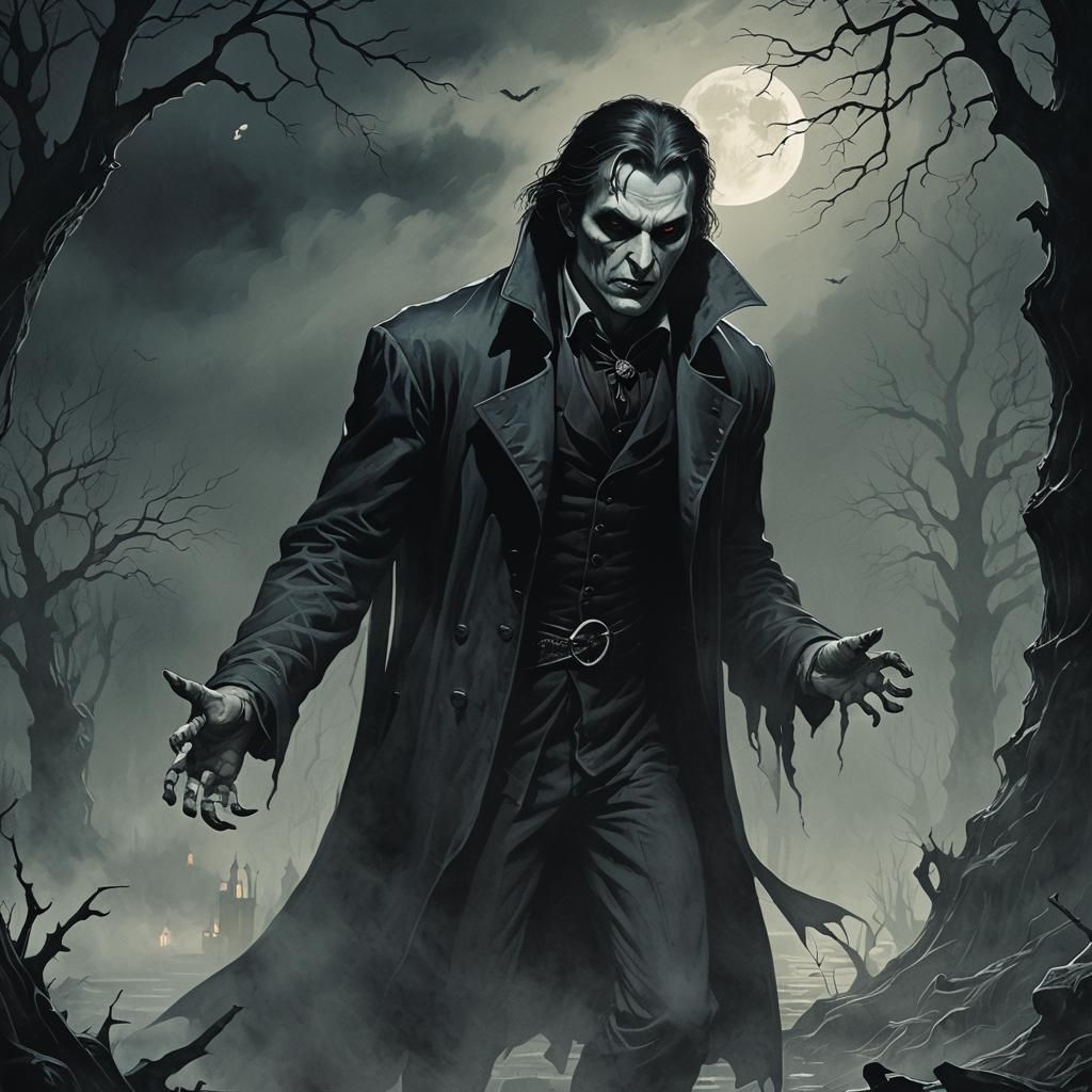 Gothic Vampire Stalking Victim in Moonlight