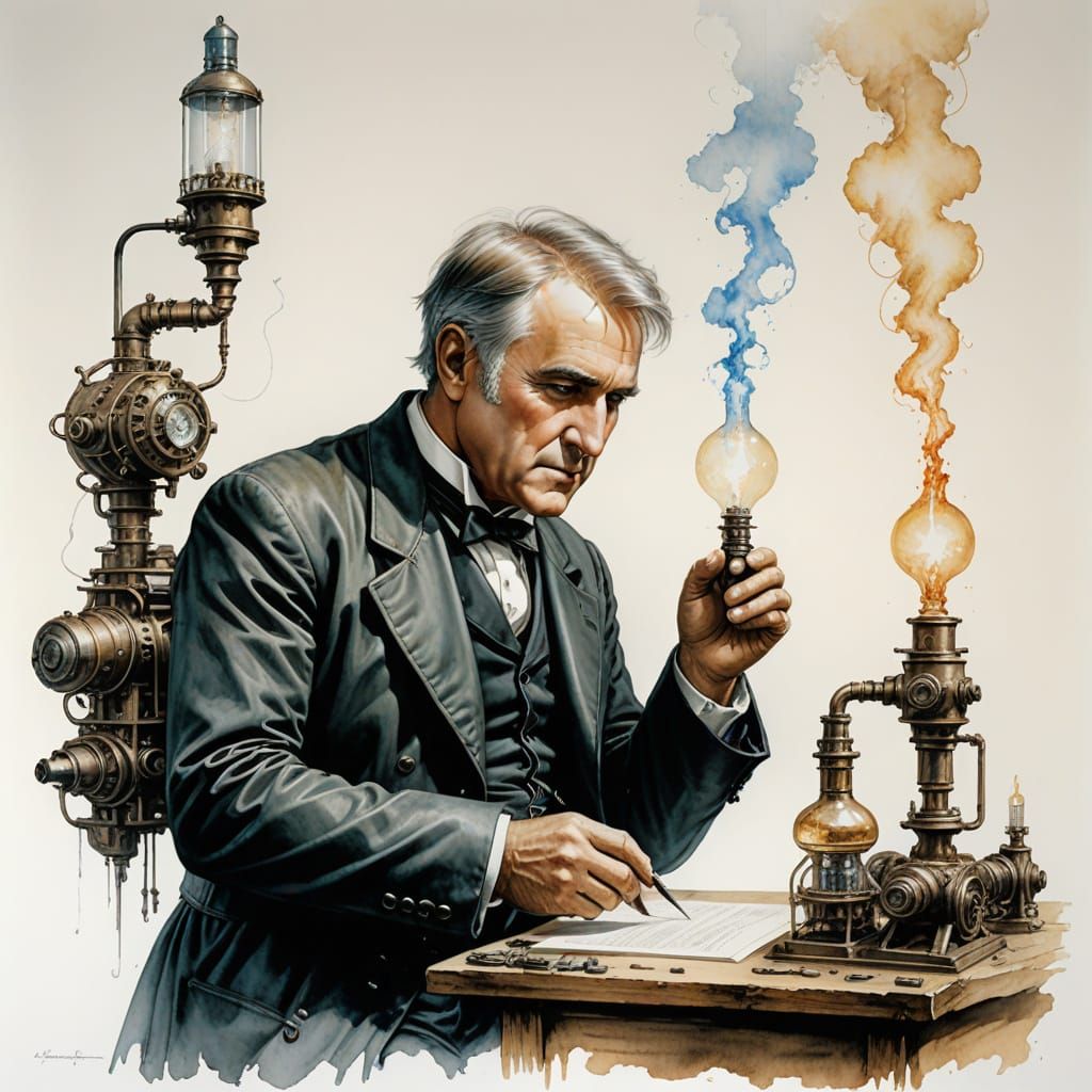 Heavy Metal Thomas Edison in Retro-Futuristic Steampunk Labo...