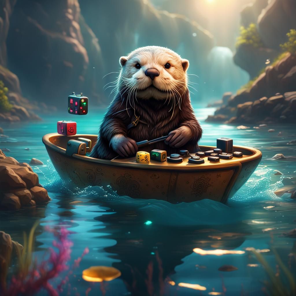 Sea Otter Playing Video Games in Detailed Matte Painting