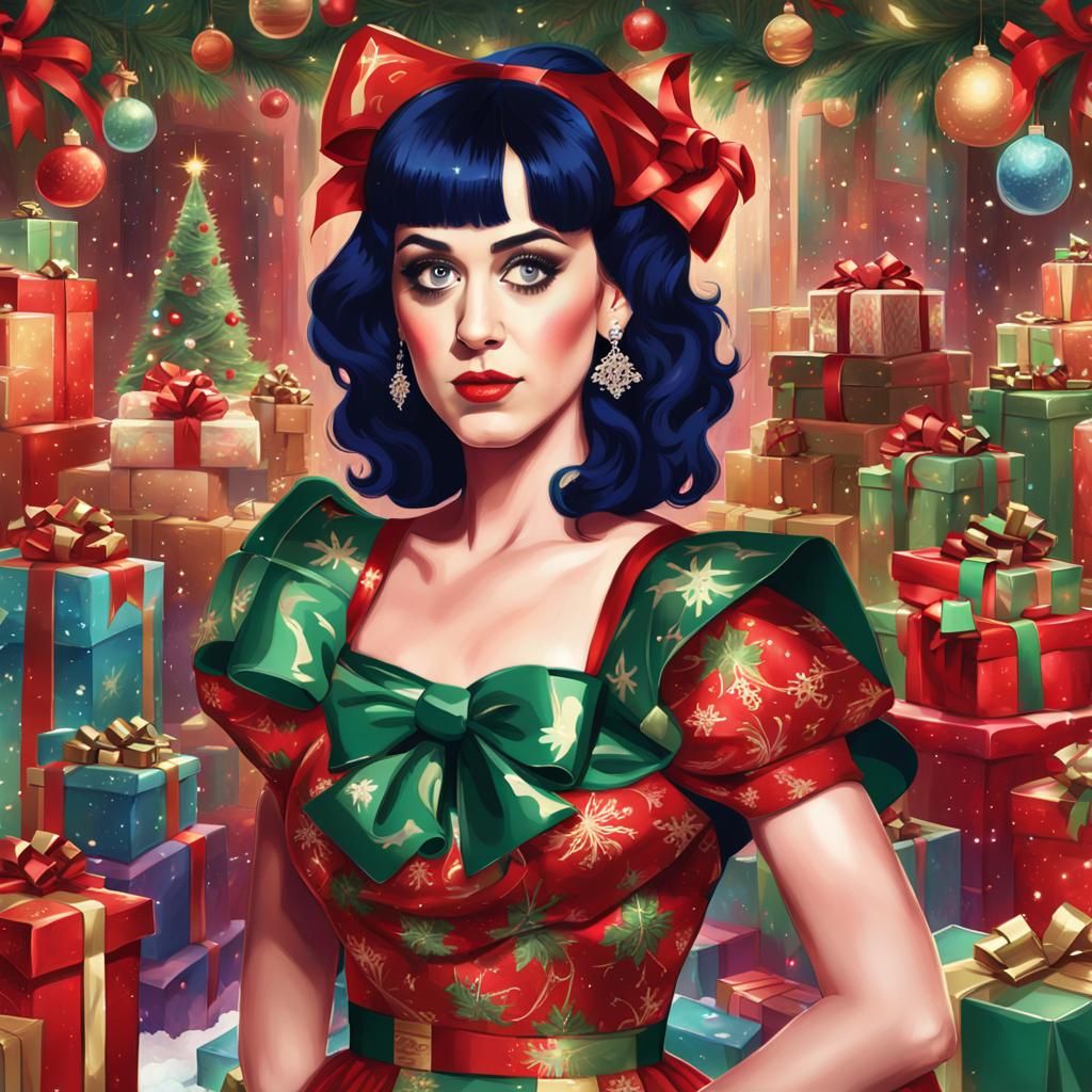 Katy Perry in Festive Christmas Regalia, Surrounded by Color...