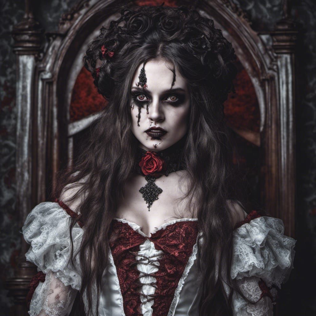 Victorian Gothic Vampire Bride in Hyperrealistic Detail