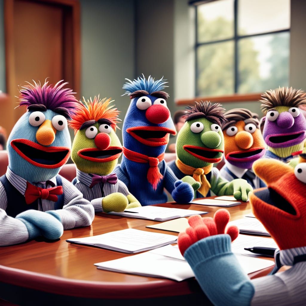 Sock Puppet Summit in Playful Watercolor Style