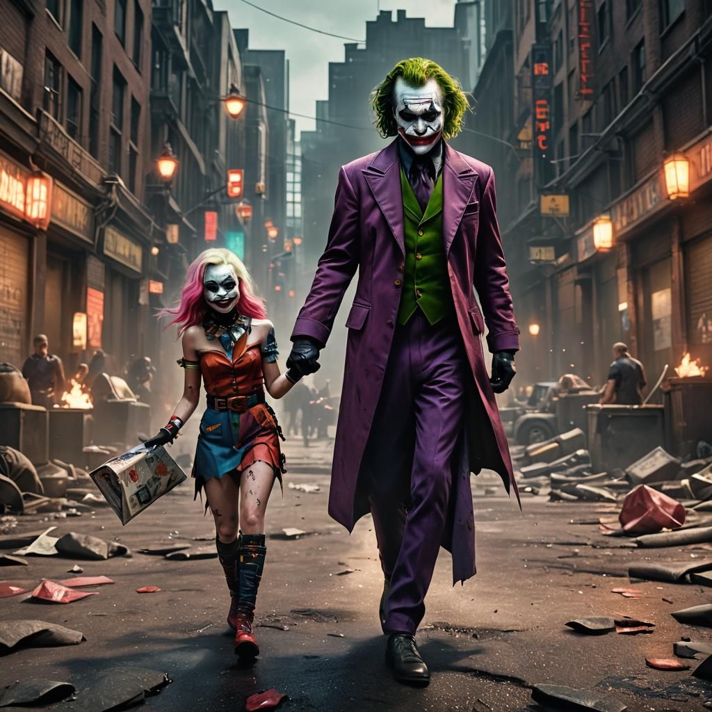 The Joker and Harley Quinn: Detailed Matte Painting