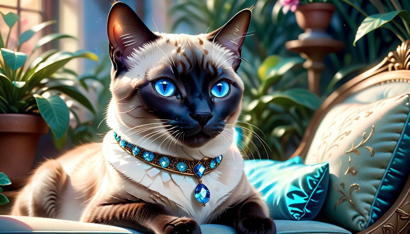 Siamese Cat on Chaise Lounge in Ethereal Lighting