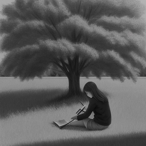 Girl Sketching Dogwood Tree in Paul Cézanne Style