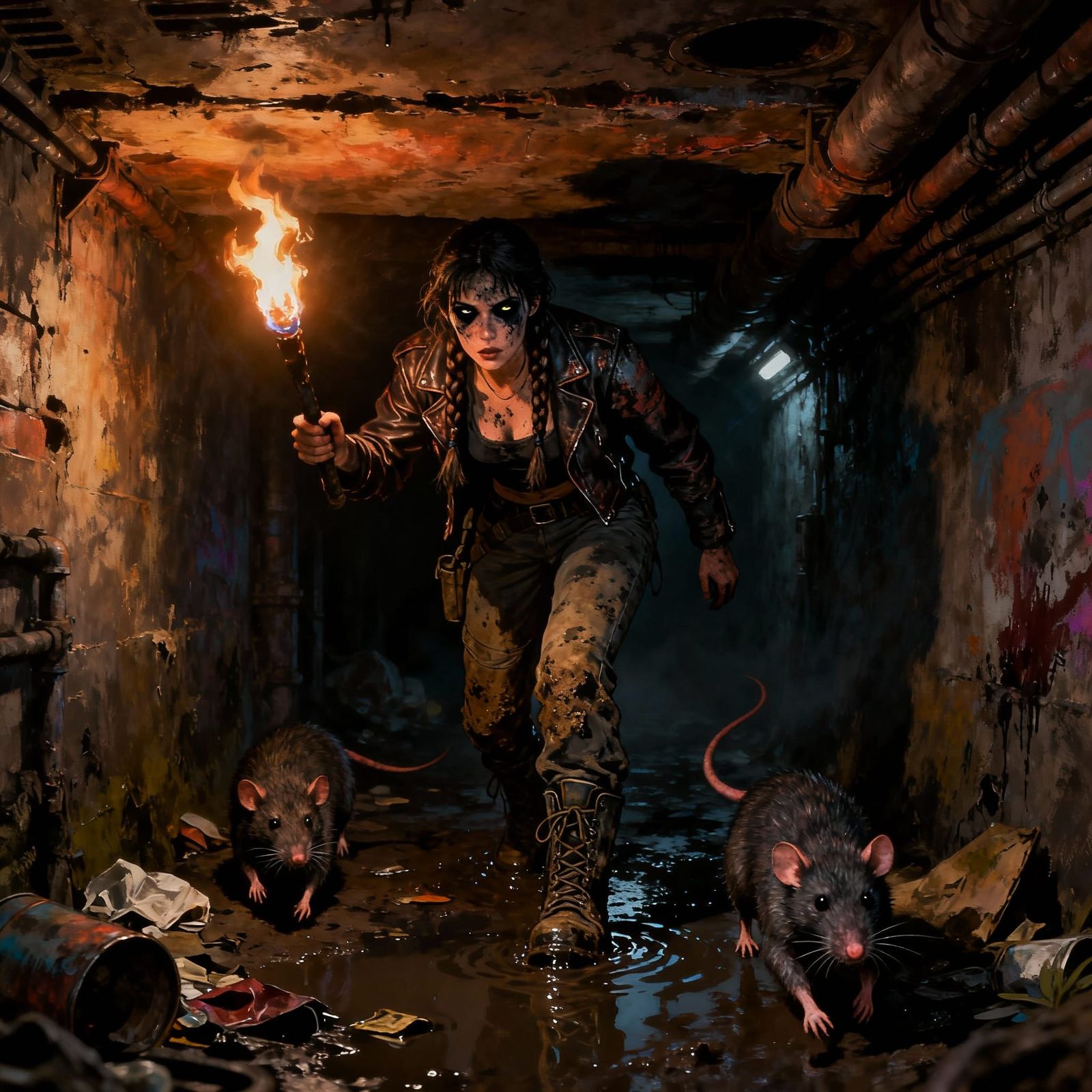 Post-Apocalyptic Explorer in Dark Sewers