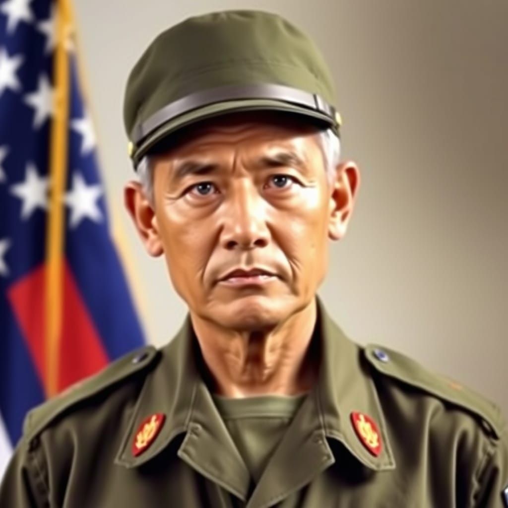 Authoritative Filipino Military Strategist in Fatigues