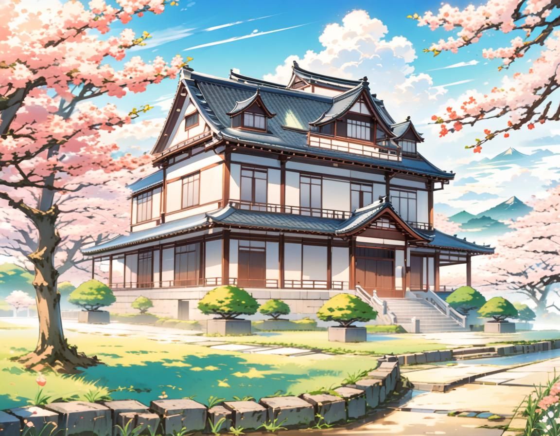 Japanese Countryside Mansion in Anime Style