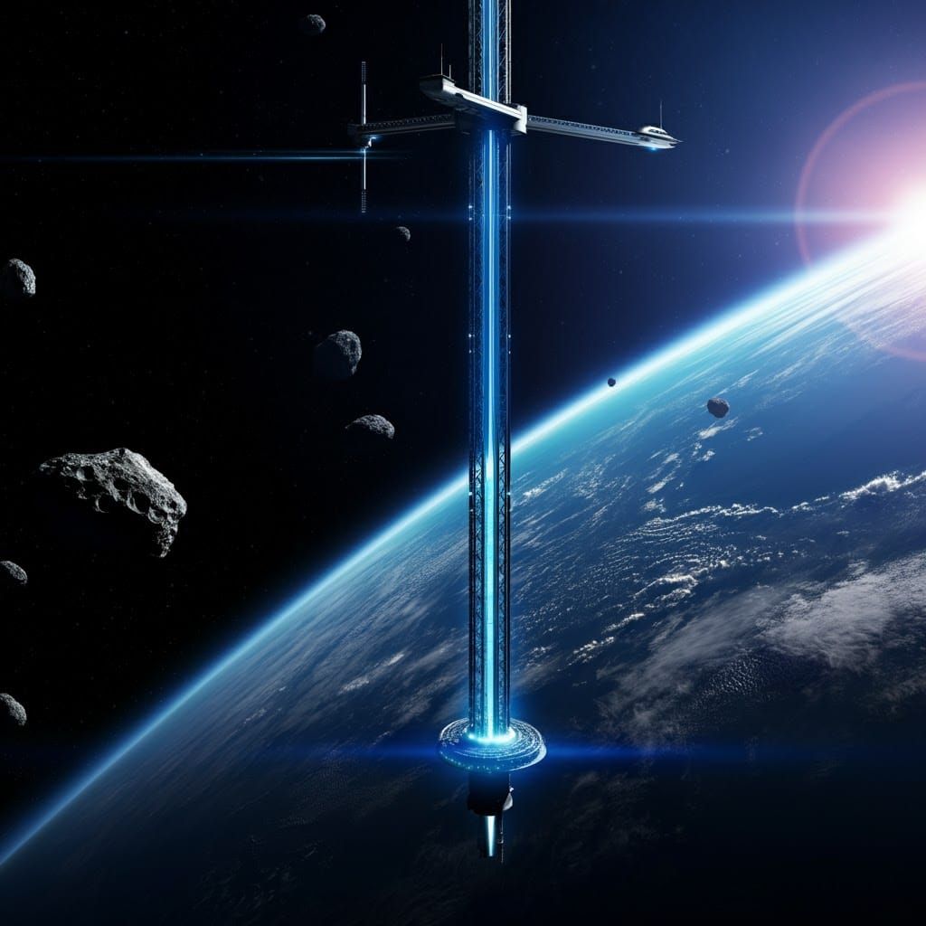 Dramatic Space Elevator Ascends from Pacific Island