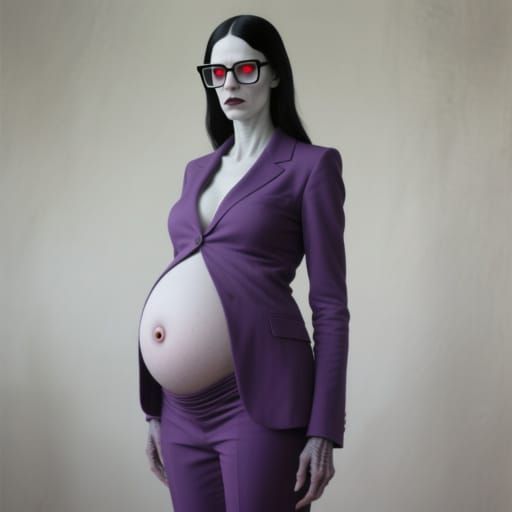 Pregnant Woman in Purple Suit: Hyperrealistic Portrait
