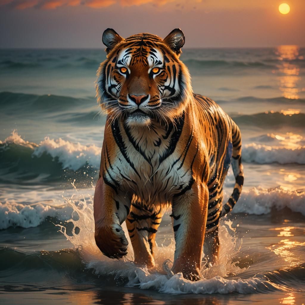 Fiery Tiger in Ocean Concept Art