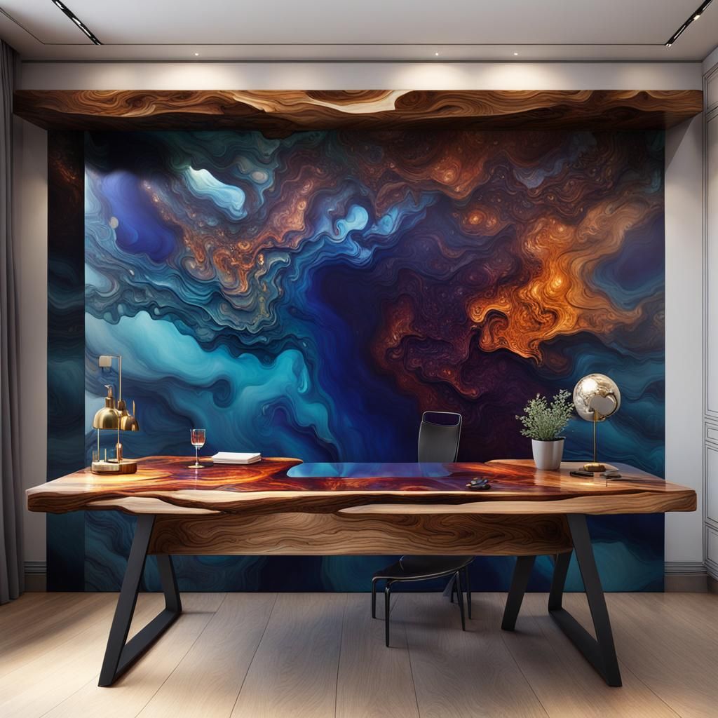 Modern Home with Handcrafted Epoxy Resin Desk