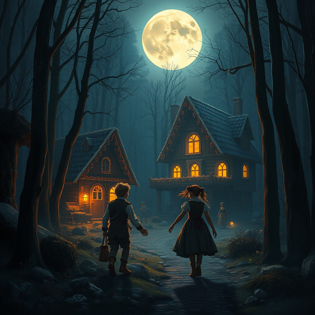 Hansel and Gretel in Mystical Forest Concept Art