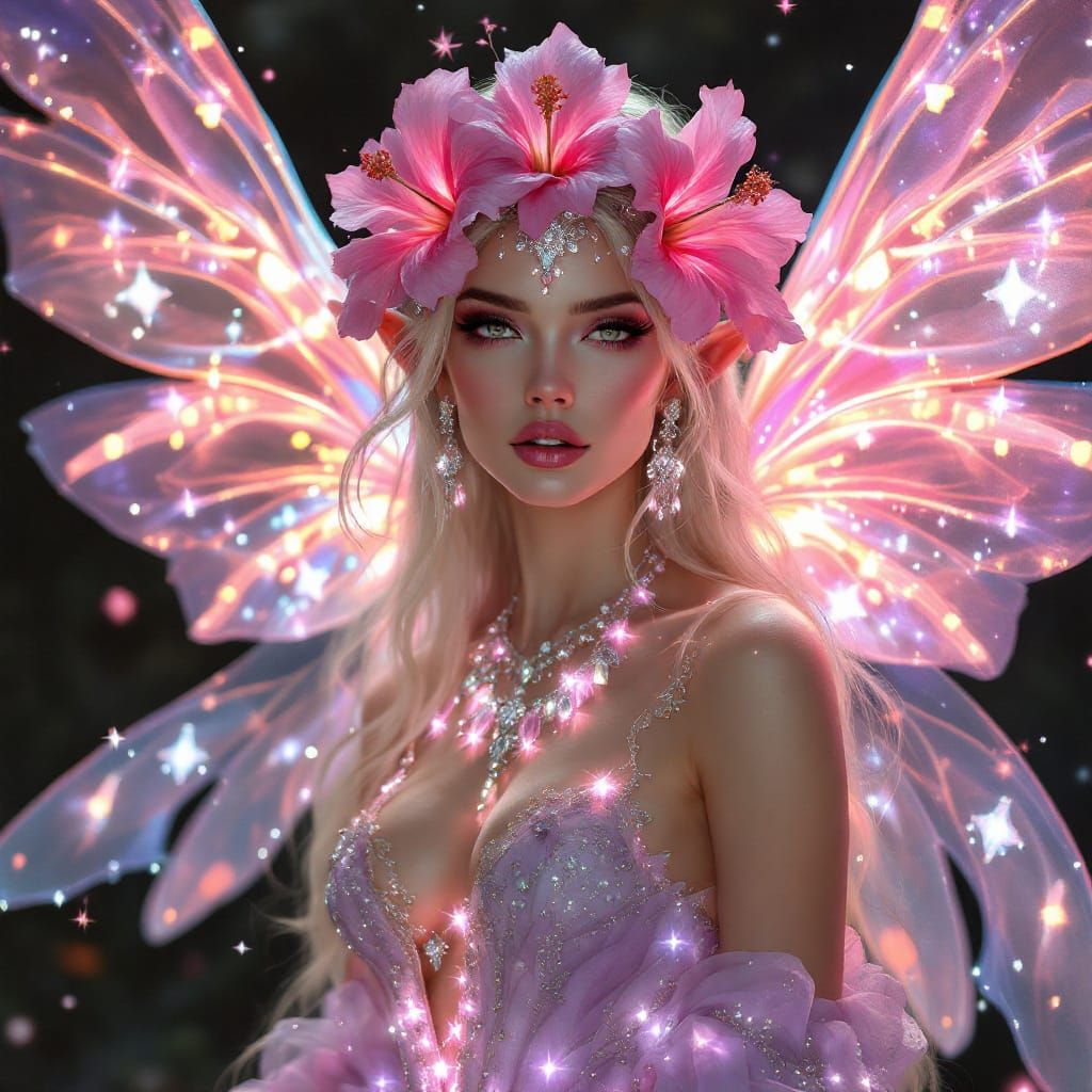 Breathtaking Fairy Queen Portrait with Crystal Gown and Hibi...