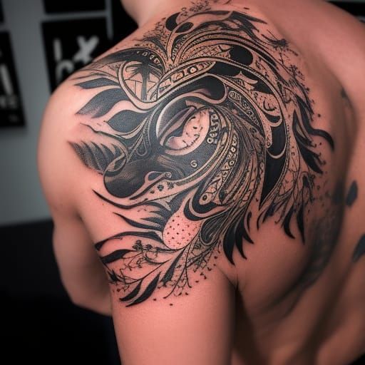 Trash Polka Tattoo of Roaring Lion Head