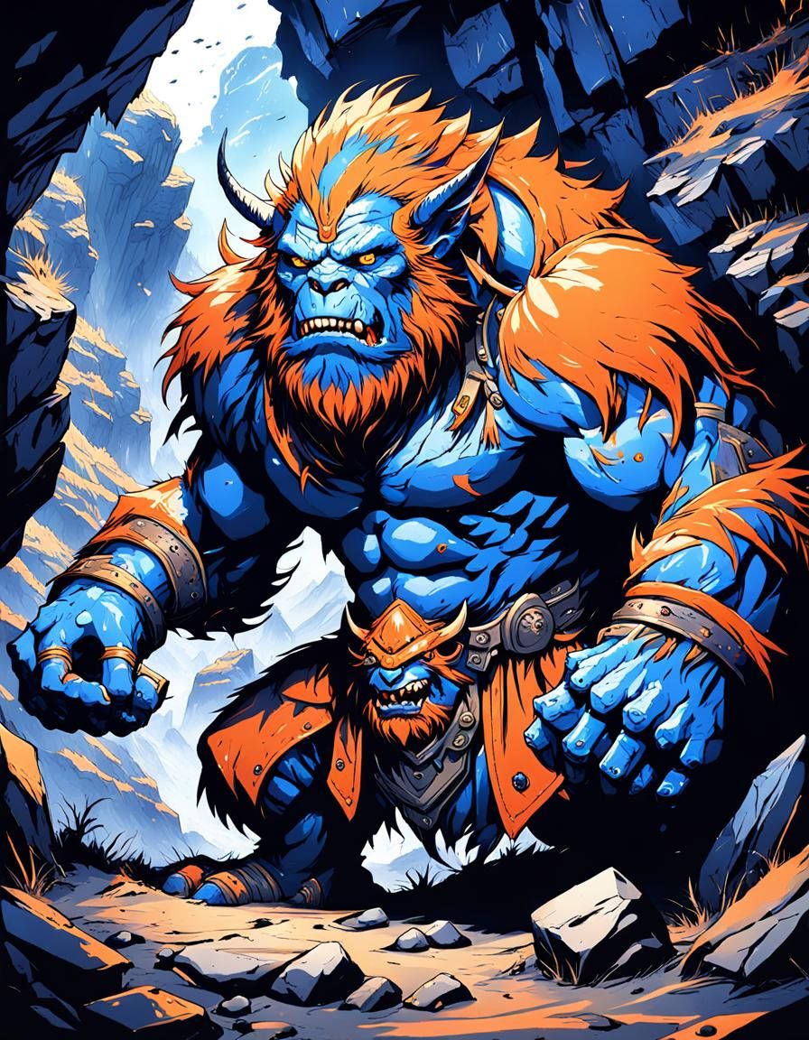orc beast, in a cave of the mountains,
