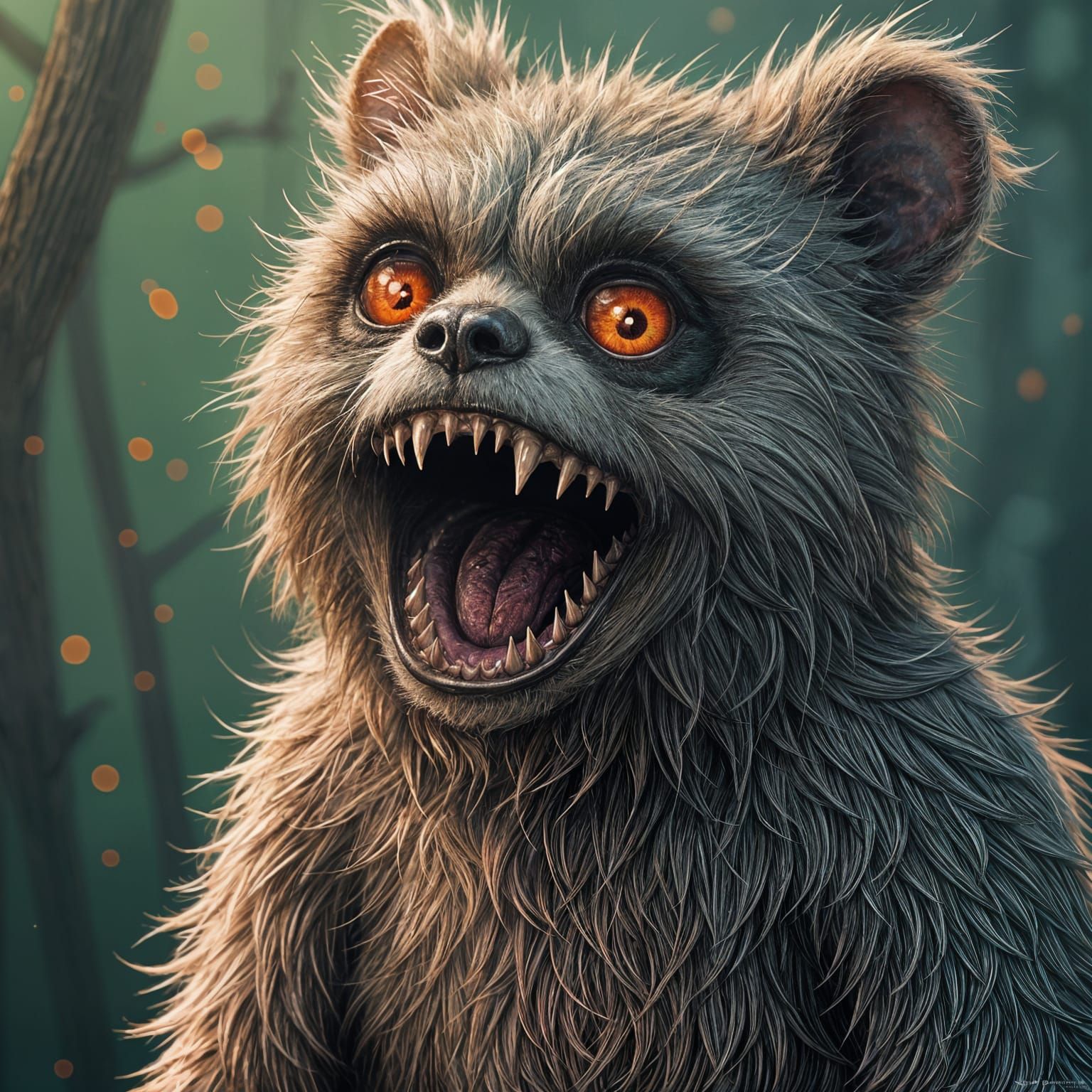 Rabid Zombie Ewok Illustration in Anime Style