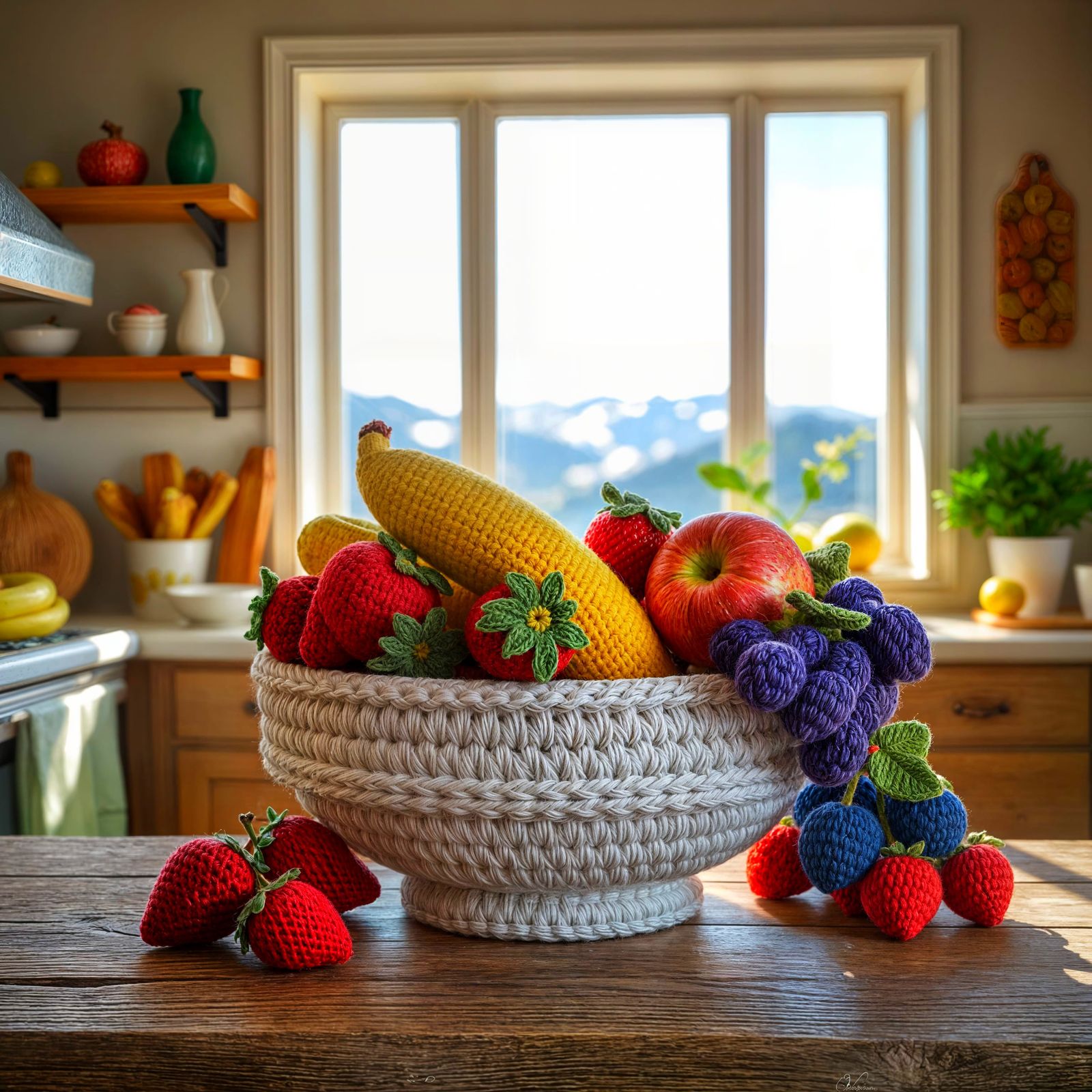 Handcrafted Crochet Fruit Bowl Amigurumi Macro Photograph