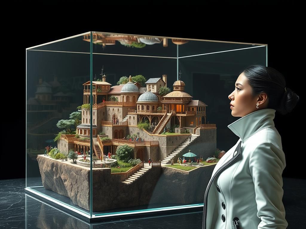 Miniature Village in a Glass Box
