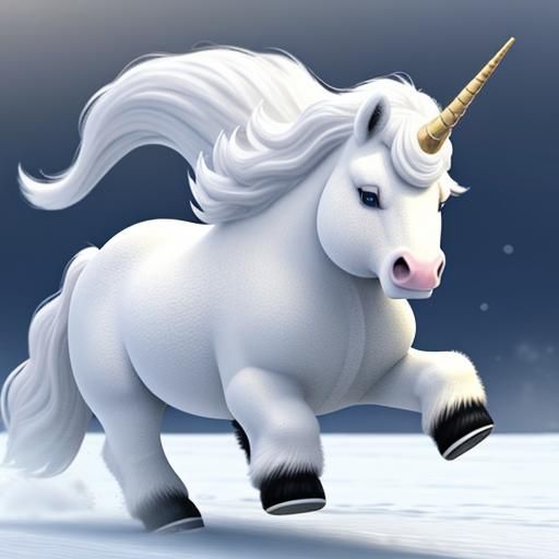 Chubby Chibi Unicorn Gallops Through Winter Wonderland