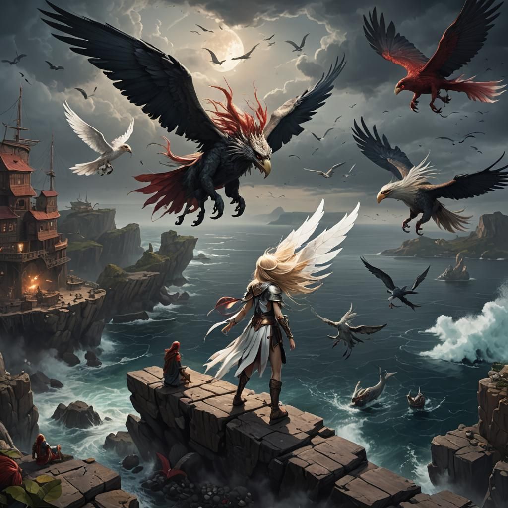 Ancient European Bird-Woman Hybrids in Dark Fantasy Art