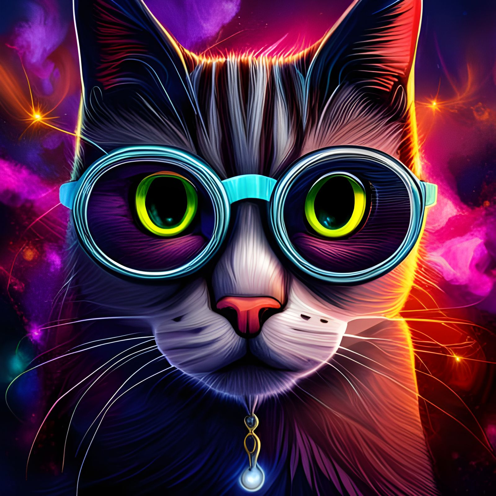 Hipster Cat Digital Painting in Meatcore Style