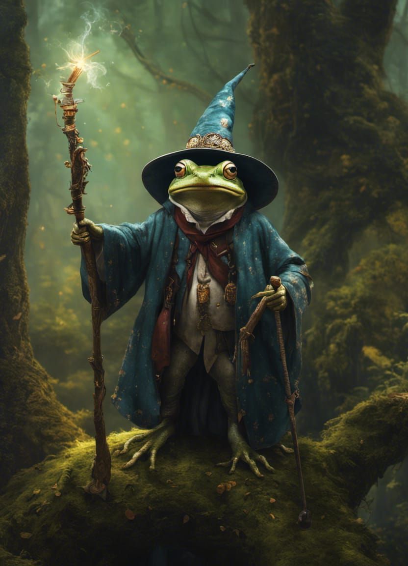 Magical Wizard Frog Portrait in Hyperdetailed Style