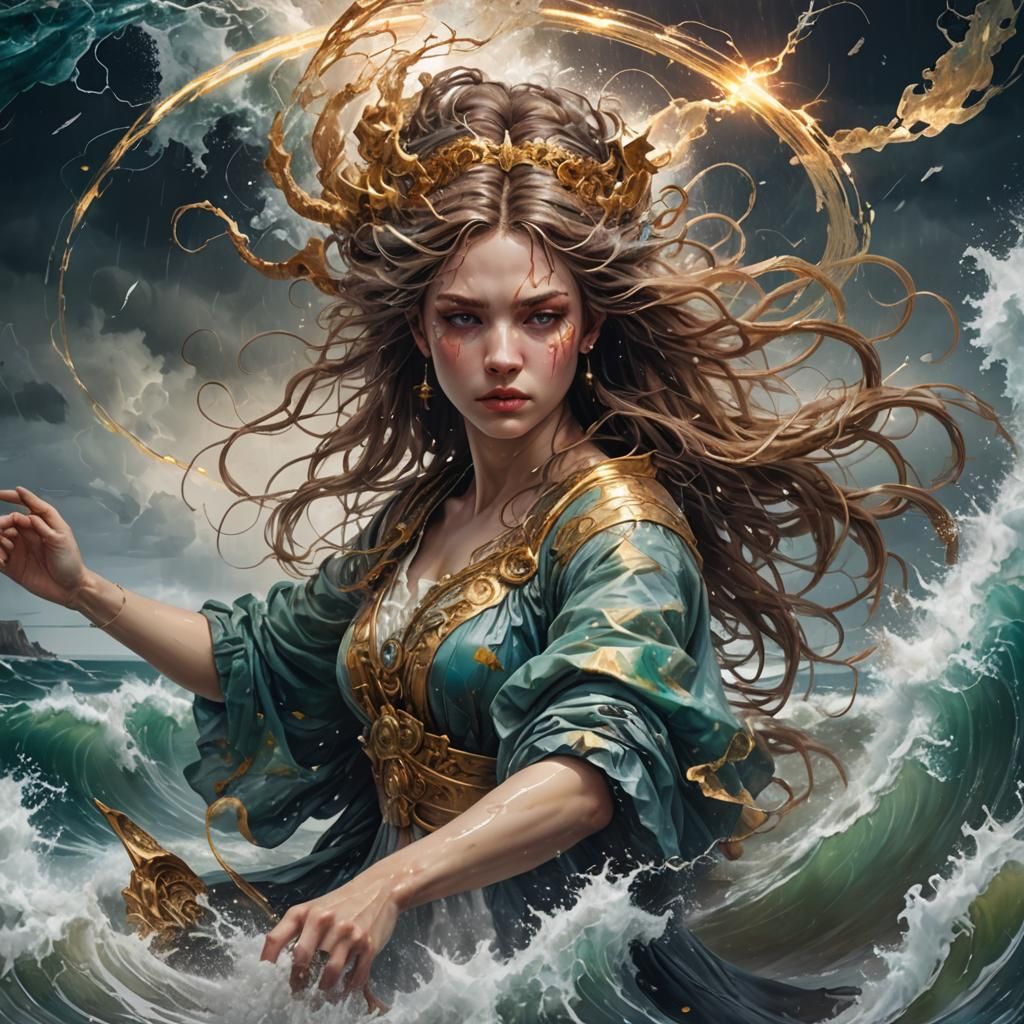 Neptune Creates Ocean Storm in Glitch Art Style