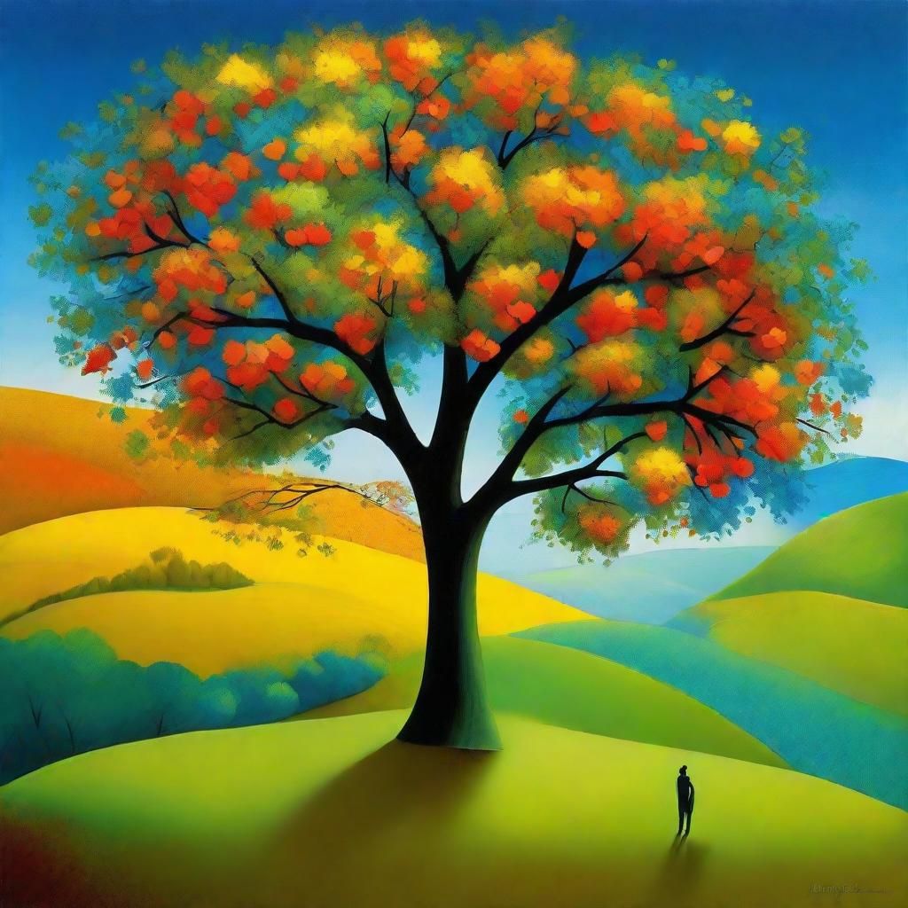 Lovers Holding Hands: Folk Art Storybook Illustration