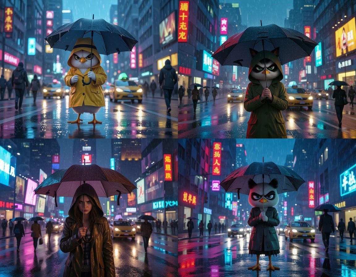 Grumpy Chick Navigating a Busy City Street