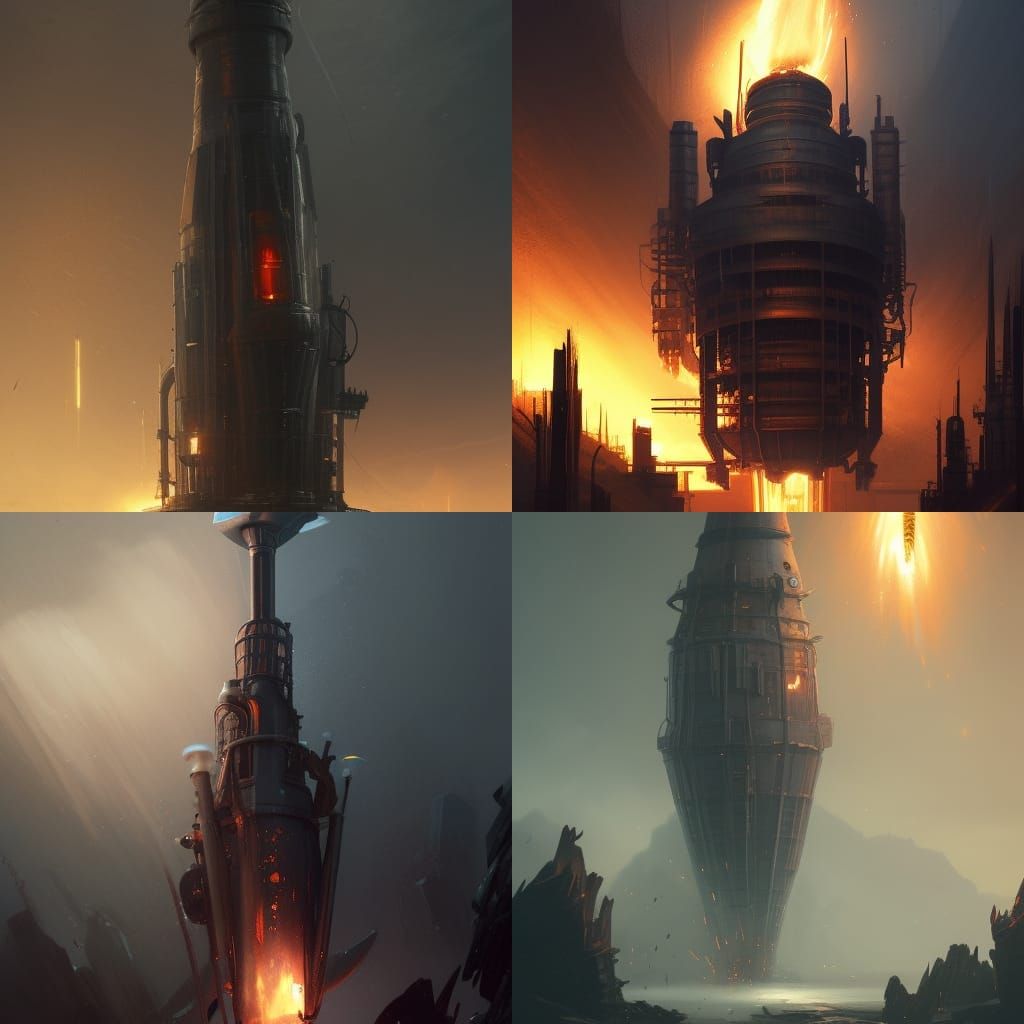 Dark Fantasy Rocket with Coal Furnace, Hyperdetailed Art