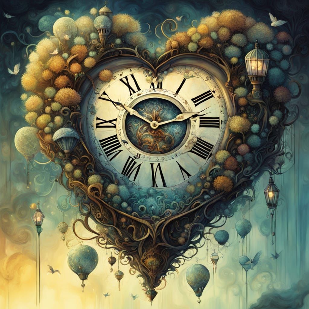 Intricate Clockmaker in Dandelion, Ethereal Digital Art