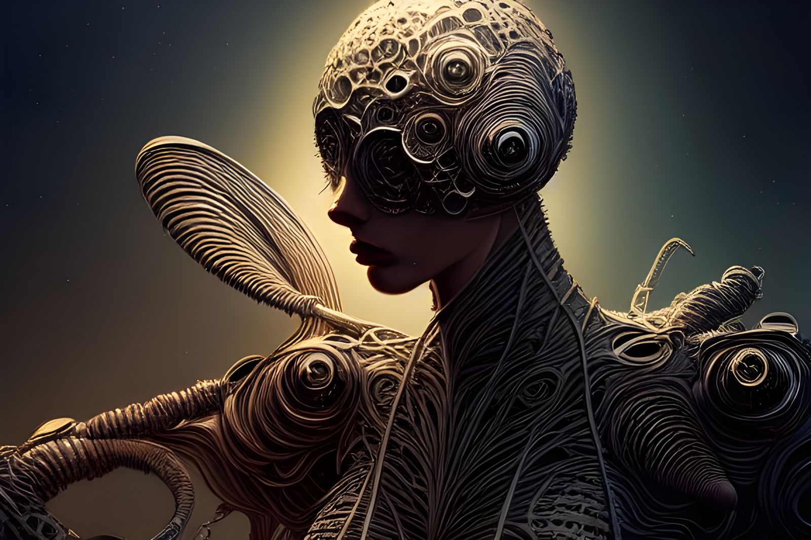 Intricate Space with Ego Worms in Giger Style