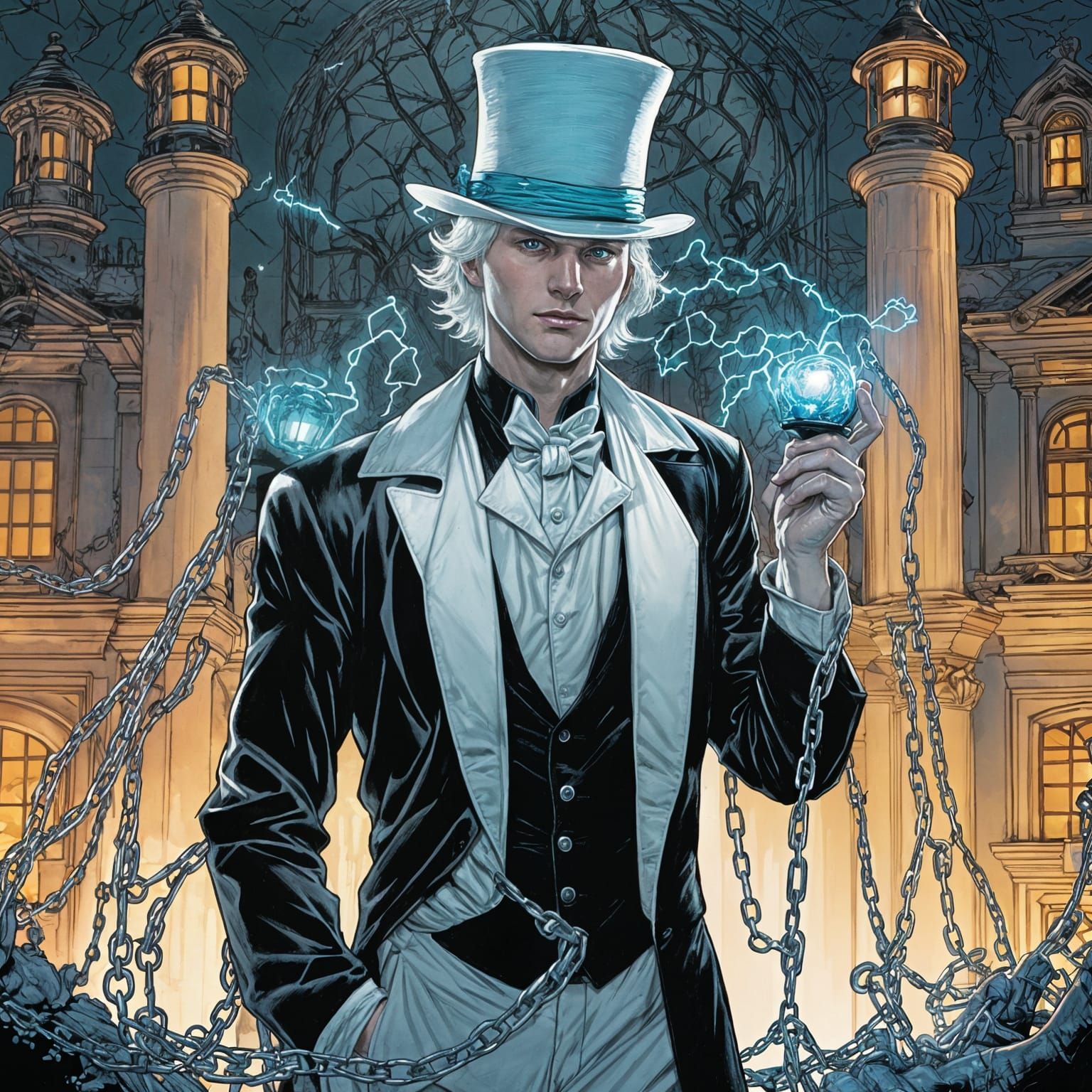 Young Man with Glowing Chains, Comic Book Art
