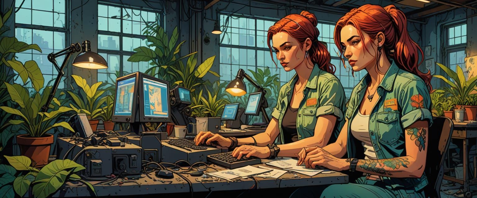 Bad Girl Hackers with Dragonfly Tattoos in Retro Comic Style