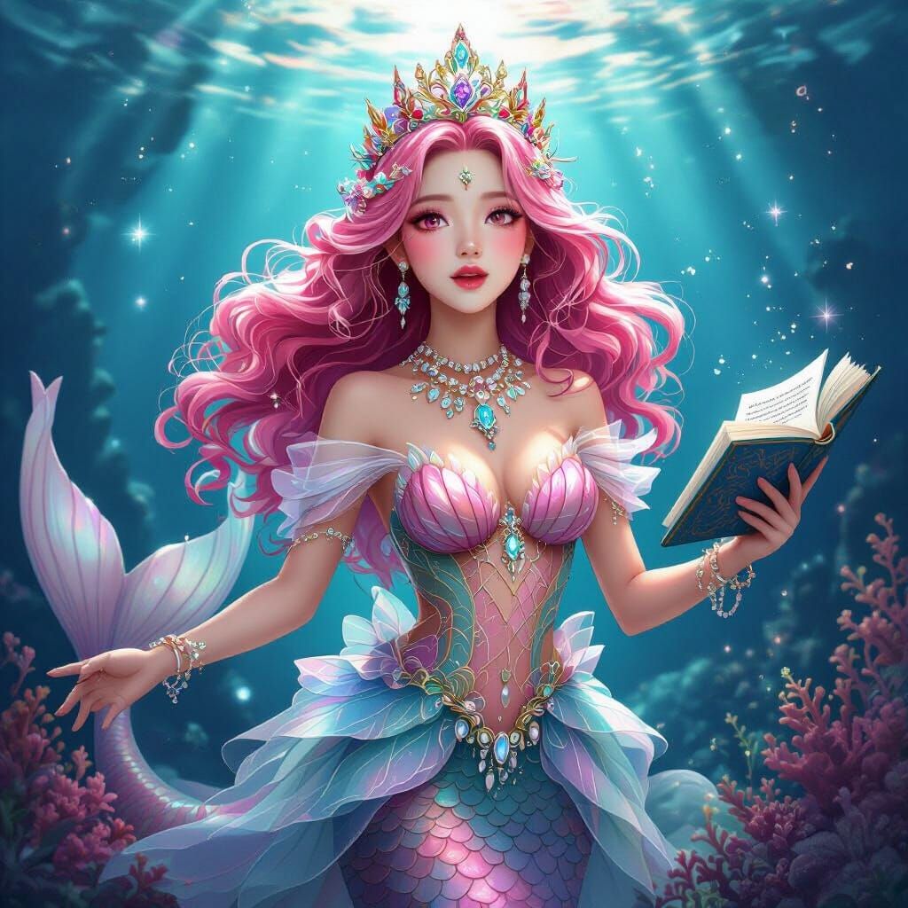 Glamorous Mermaid Queen in Enchanting Underwater Kingdom